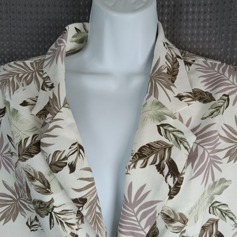Solitaire Women's Tropical Leaf Print Linen Blend Blazer Jacket Size L - Picture 12 of 15